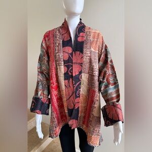 100% Silk Reversible Kantha Jacket, One Size